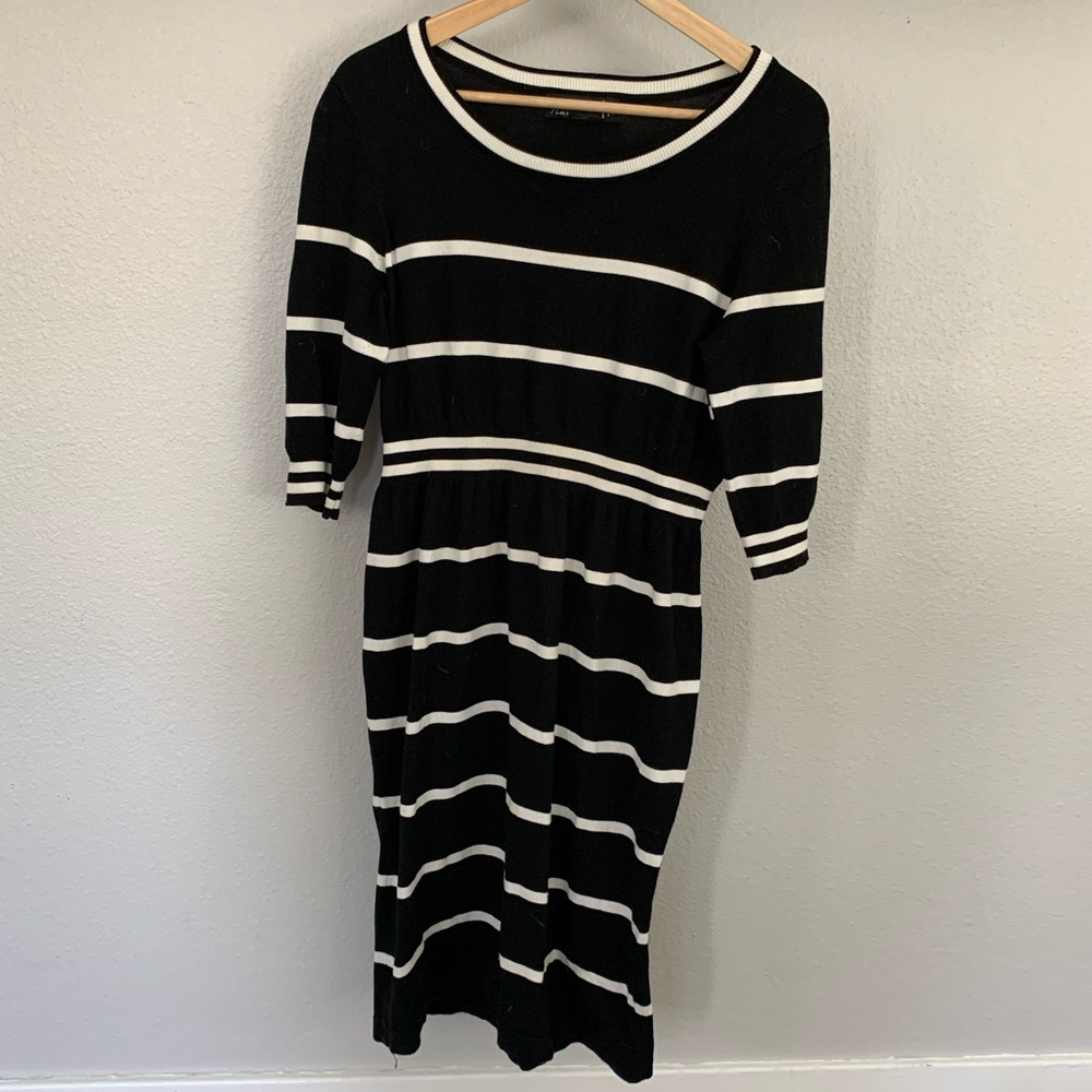 Noir Maternity Blk/Wt Striped Knit Dress Sz M EUC